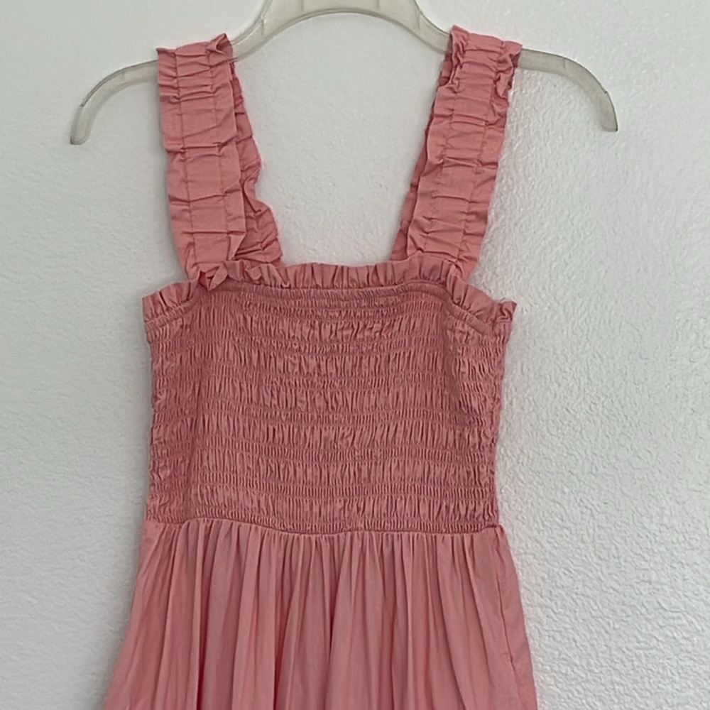 Abercrombie & Fitch Coral Pink Smocked Top Cotton Maxi Pockets Dress Size Medium - Picture 5 of 8